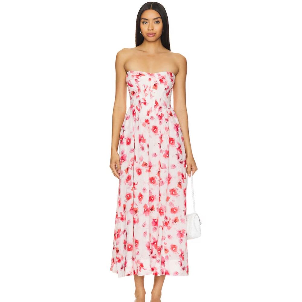 Bardot Lola Midi Strapless Dress in Hot Pink Floral Size Small NWT